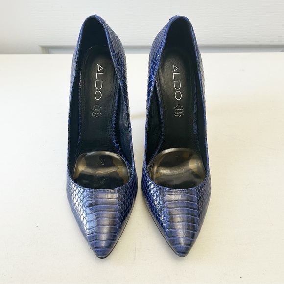 Aldo Blue Leather Snakeskin Pattern High Heels Pointed Toe Stilettos Size 7.5 - Picture 4 of 16